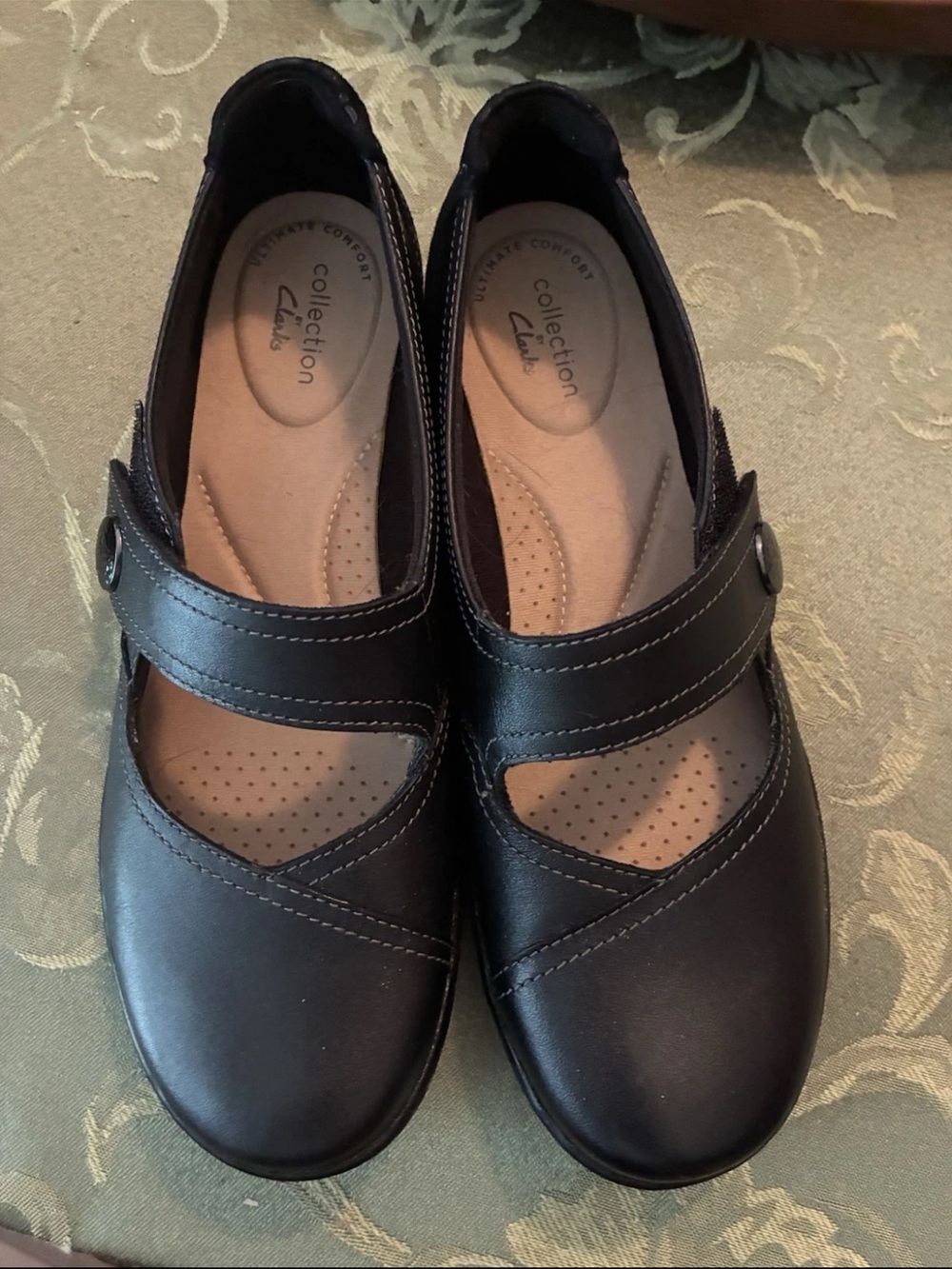 Clarks Black Leather-Like Mary Jane Shoes, Sz 7